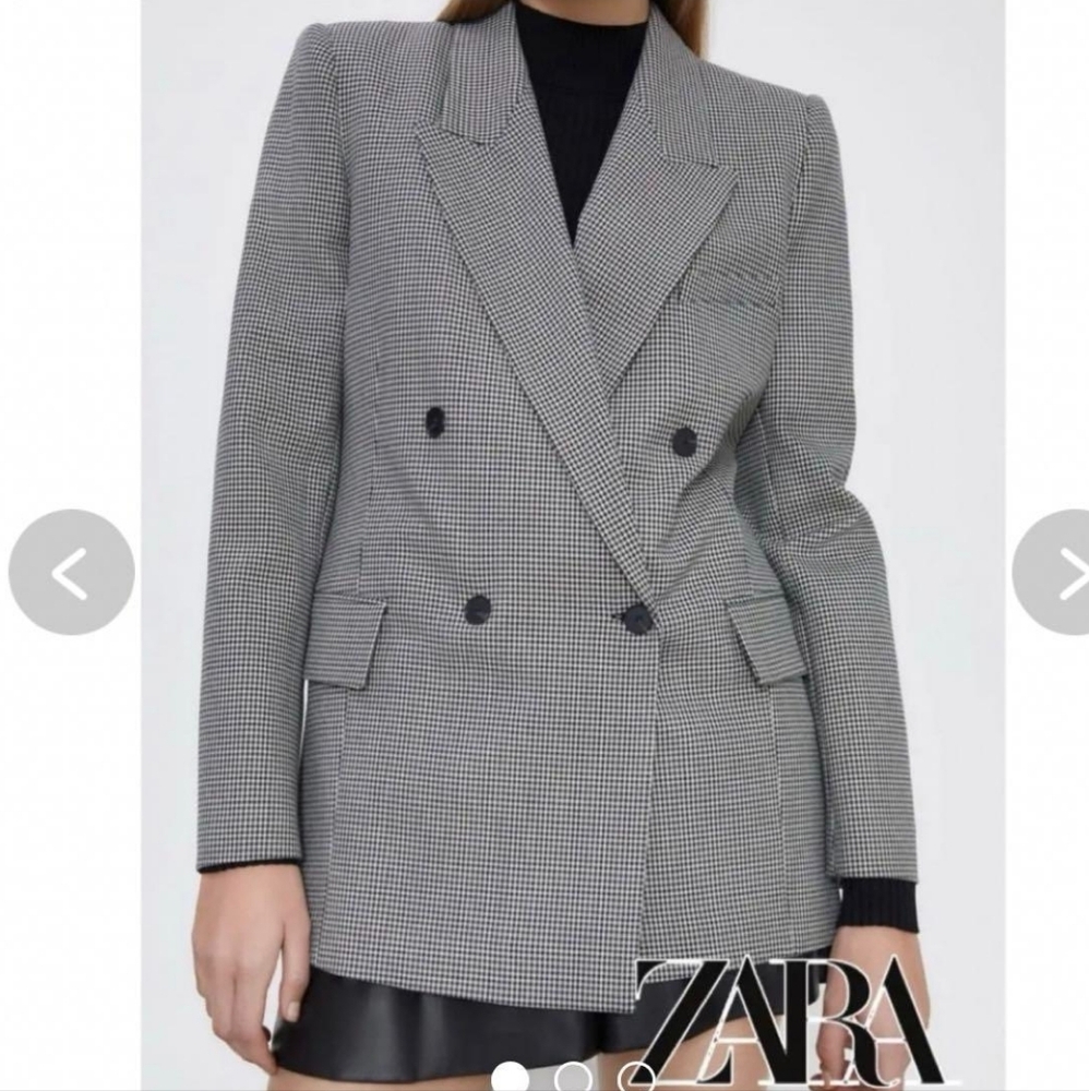 NEW ZARA Double Breasted Blazer Sz L Oversize 2010/704 Micro Plaid Check NWT